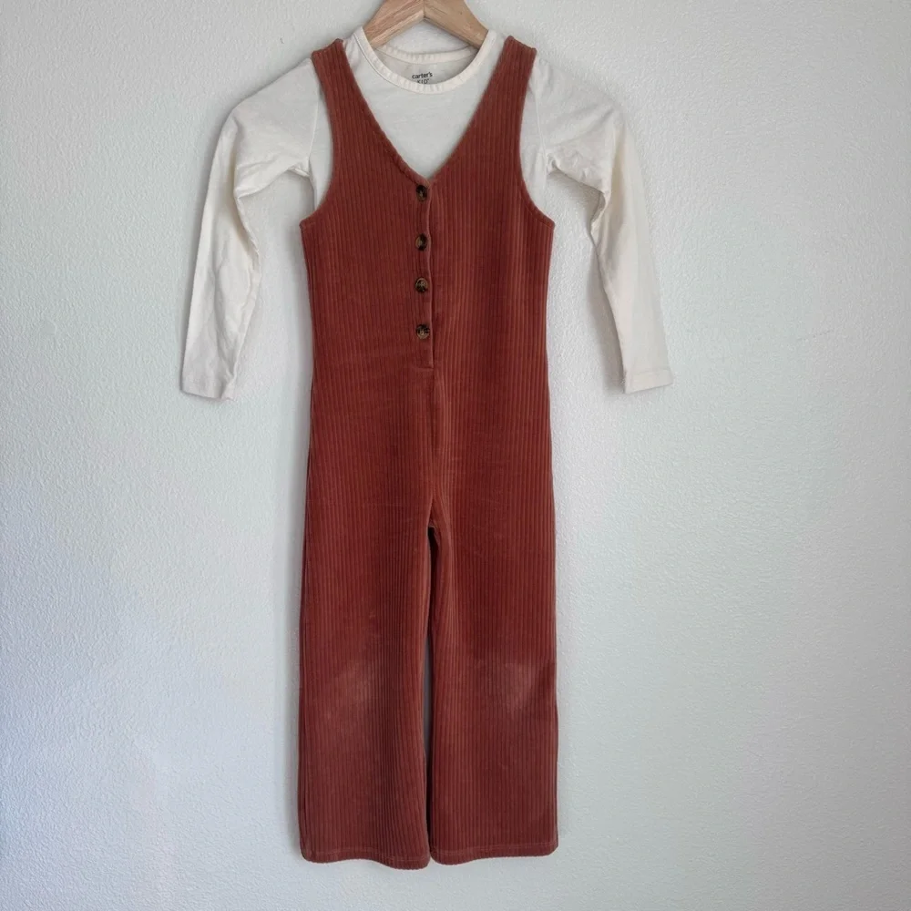 Carters 2 Piece Long Sleeve Ribbed Tee & Corduroy Jumpsuit Set
